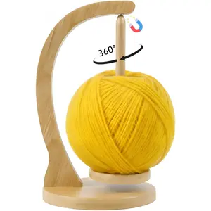 Soporte de hilo para tejer, hilandero de hilo de madera con mecanismo giratorio magnético, regalo para ganchillo y tejedor (natural)