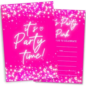 Glitter Pink Birthday Party Invitations Cards for Boys Girls, 30 Cards with 30 Envelopes