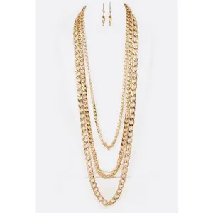 *Carly Gold Long Chunky Layer Necklace Set