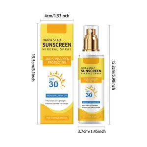 Summer Essential SPF30 Hair & Scalp Mineral Sunscreen Spray with Glycerin Ginger Water Extract Broad Spectrum UV Protection Anti Dry Damage Portable Travel Hair Care 100ml