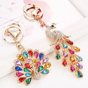 Colorful Peacock Keychain, Rhinestone Crystal Peacock Keyring, Creative Metal Bag Charm for Women, Sparkling Car Key Holder, Trendy Gift for Girls