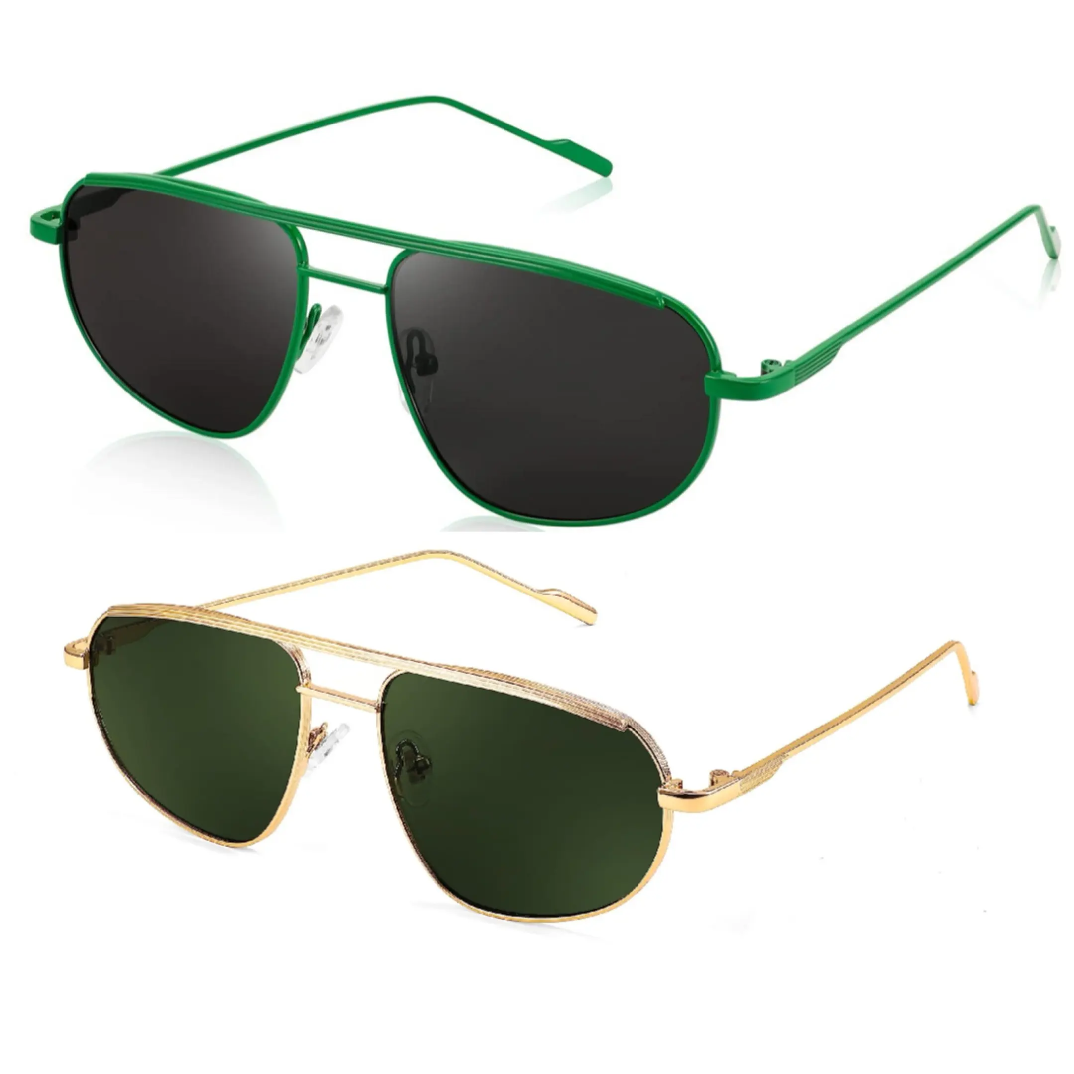 2 Pack Green Frame/Gray Lens+Gold Frame/Blackish