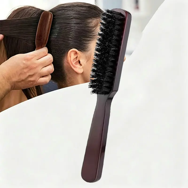 2-In-1 Bristle Slick Back Hair Brush, Styling Brush, Wide Rat Tail for Sectioning, Edge Control, Flyaway Management, Natural Wood Handle, Bristles, Boar Bristle Hairbrush