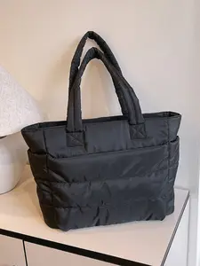 Bagsmart Puffy Bubble Tote Bag for Women, Three Sizes, Padding Laptop Shoulder Backpack, Lightweight Office Tote, Office Work Bag, Multiple Compartments, Zip Closure, Quilted Tote Bag