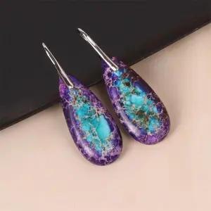 Purple Sea Sediment Jasper Women Healing Anxiety Relief Dangle Earrings Gifts