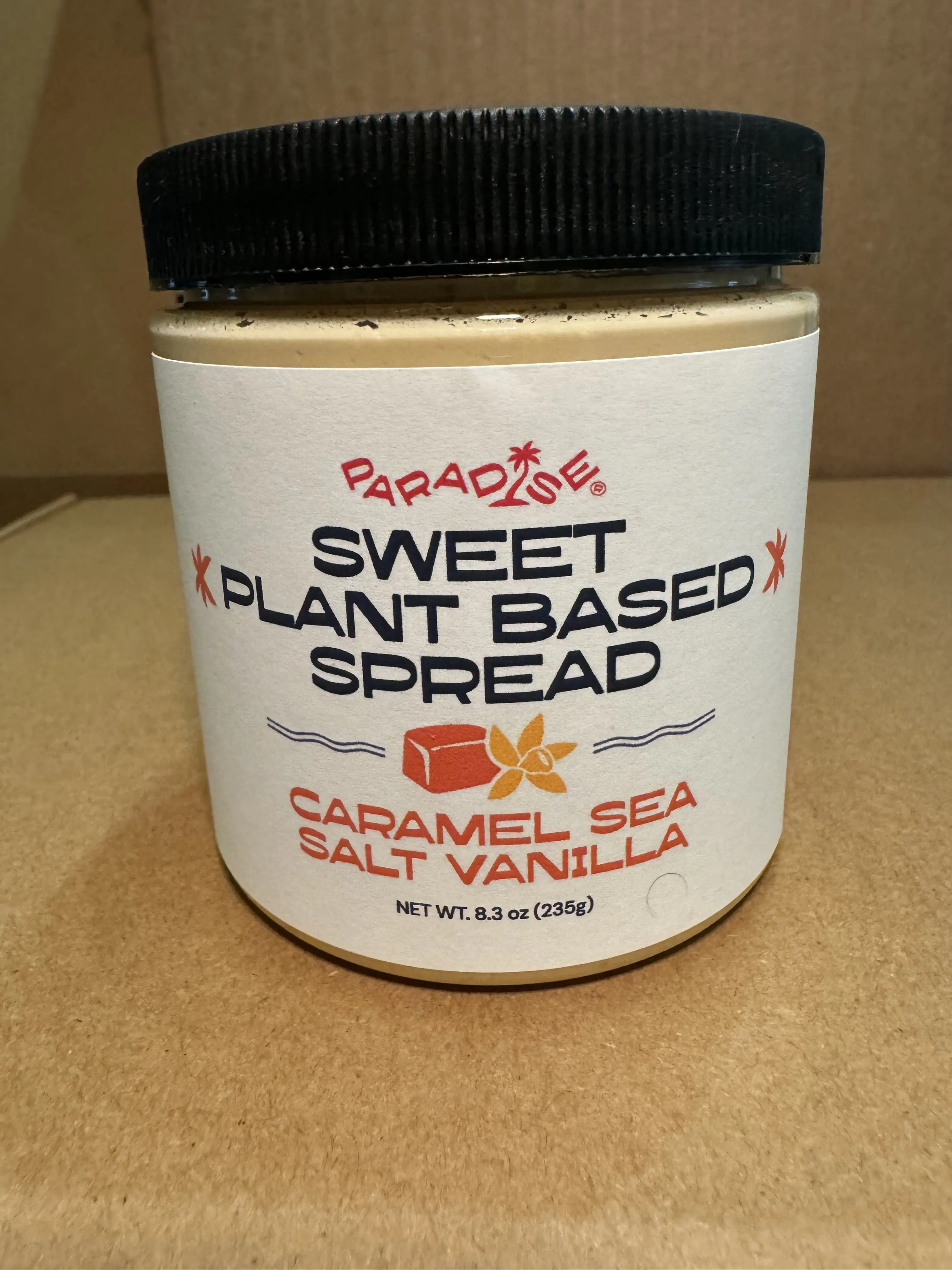 Paradise Sweet Plant Based Caramel Sea Salt Vanilla Spread - All Natural, No Dyes, Organic Ingredients, 8.3 oz Jar