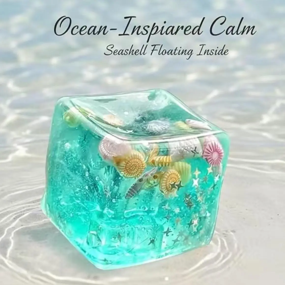 Ocean Squishy Cube - Fun Sensory Stress Relief Toy with DIY Charm Potential, Cartoon Sea Life & Ice Cream Elements