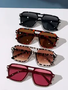 4 Pairs Fashion PC Frame Multicolor Trendy Casual Sunglasses, Dual Bridge Pilot Square, Retro Hong Kong Style, Ideal for Daily Commute, Street Photography, Vacation Photoshoots, Dates