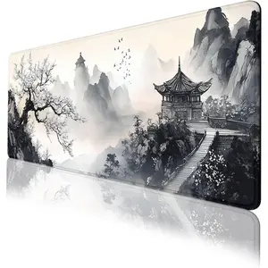 Pad Ink Landscape Mountain Pavilion Blossom Large Desk Mat  Stitched Edges Rubber Base Non-Slip Deskmap  Keyboard Mat 31.5 x 11.8 Desk  Office Gaming