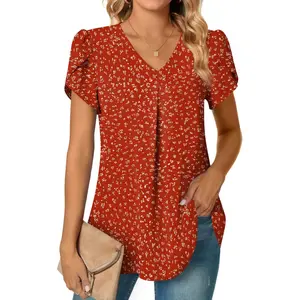 Women's Summer Tunic Tops Dressy Casual Chiffon Blouses Plus Size Short Sleeve T-Shirts for Leggings