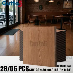 Box set of 28/56pcs thick classic wood grain floor tiles, self-adhesive 3D wood grain texture, easy to peel and paste DIY detachable, square stickers can be cut, easy to install, can be used on walls or floors of home and office spaces-Gutto5