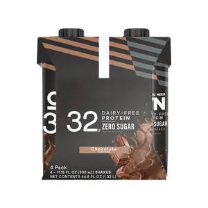 Chocolate Plant Based Protein Shake, 32g Protein Ready to Drink Beverage, Zero Sugar Dairy Free Nutrition Drink, 4 Count