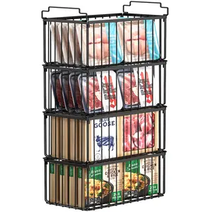 StowCraft Upgraded Freezer Organizer Bins 4 Pack MAX Capacity Stackable Baskets for 5/7 Cu.FT Deep Freezers Stainless Steel Rust-Proof Airflow-Friendly Kitchen & Pantry Storage