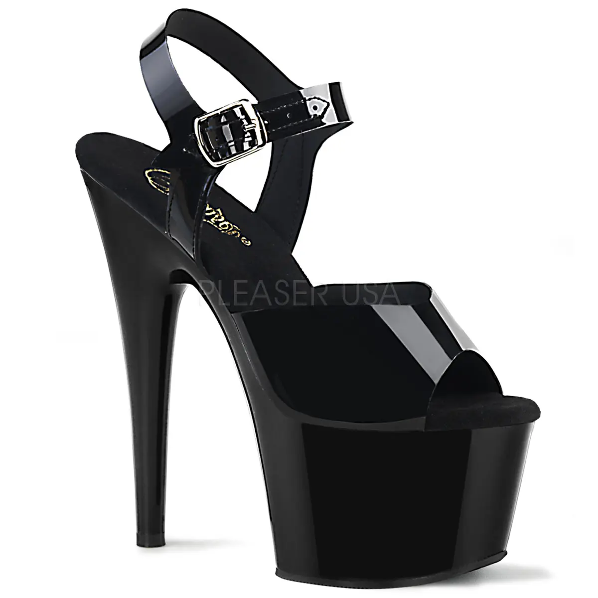 Platform Sandals for Women in Black Jelly TPU, Ankle Strap Footwear with a 7-Inch Stiletto Heel and 2.75-Inch Platform, High Heel, Jelly-Like Tpu, Stylish