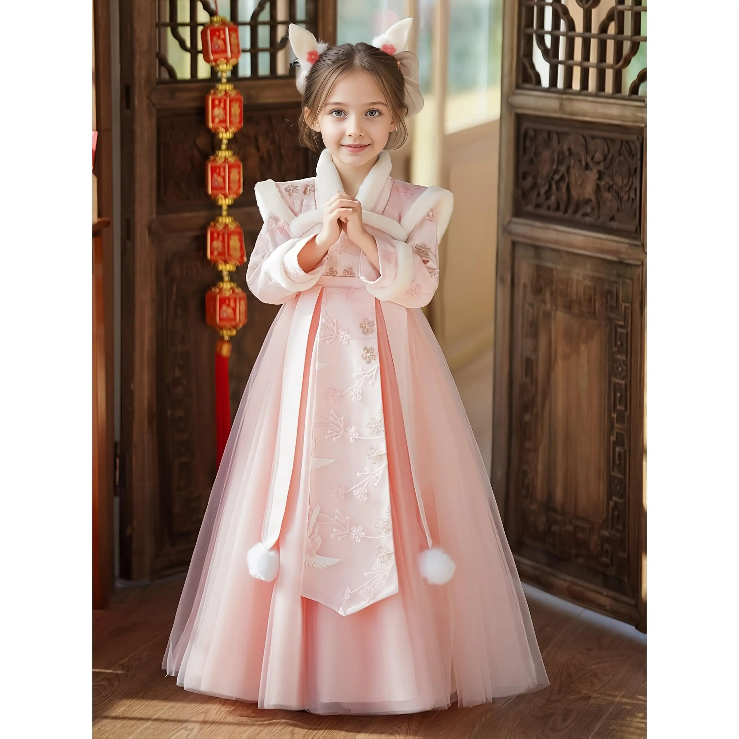 girls winter formal dress Teen Girl Semi-Formal Dress with Scarf Collar and Blue flowers