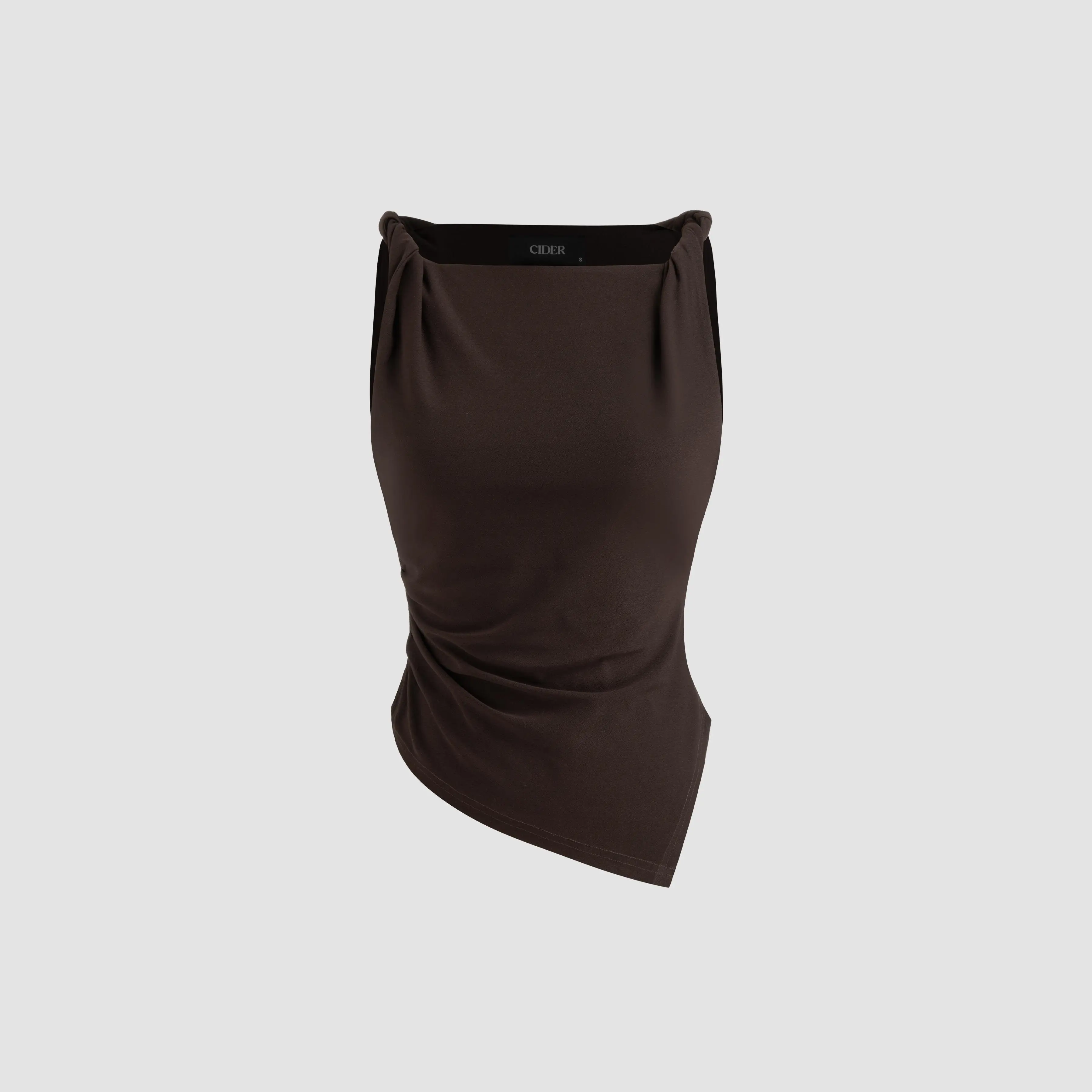 Cider Boat Neck Asymmetrical Hem Ruched Tank Top