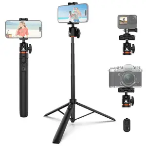 Ailight 60" Phone Tripod Extendable Tripod for iPhone & Selfie Stick with Phone Holder & Wireless Remote Vlog Tripod Stand Travel Tripod iPhone Tripod Compatible with All Cell Phones Camera