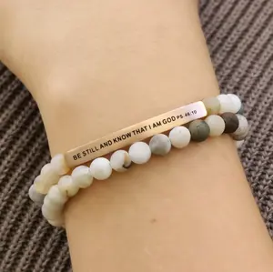 Faith Collection Engraved Bracelet by the Inspiration Co. – Natural Earth Stone, Hypoallergenic, Personalized Faith Gift