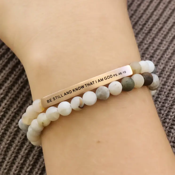Faith Collection Engraved Bracelet by the Inspiration Co. – Natural Earth Stone, Hypoallergenic, Personalized Faith Gift