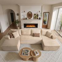 U Shaped with 2 Chaise | Beige Plush