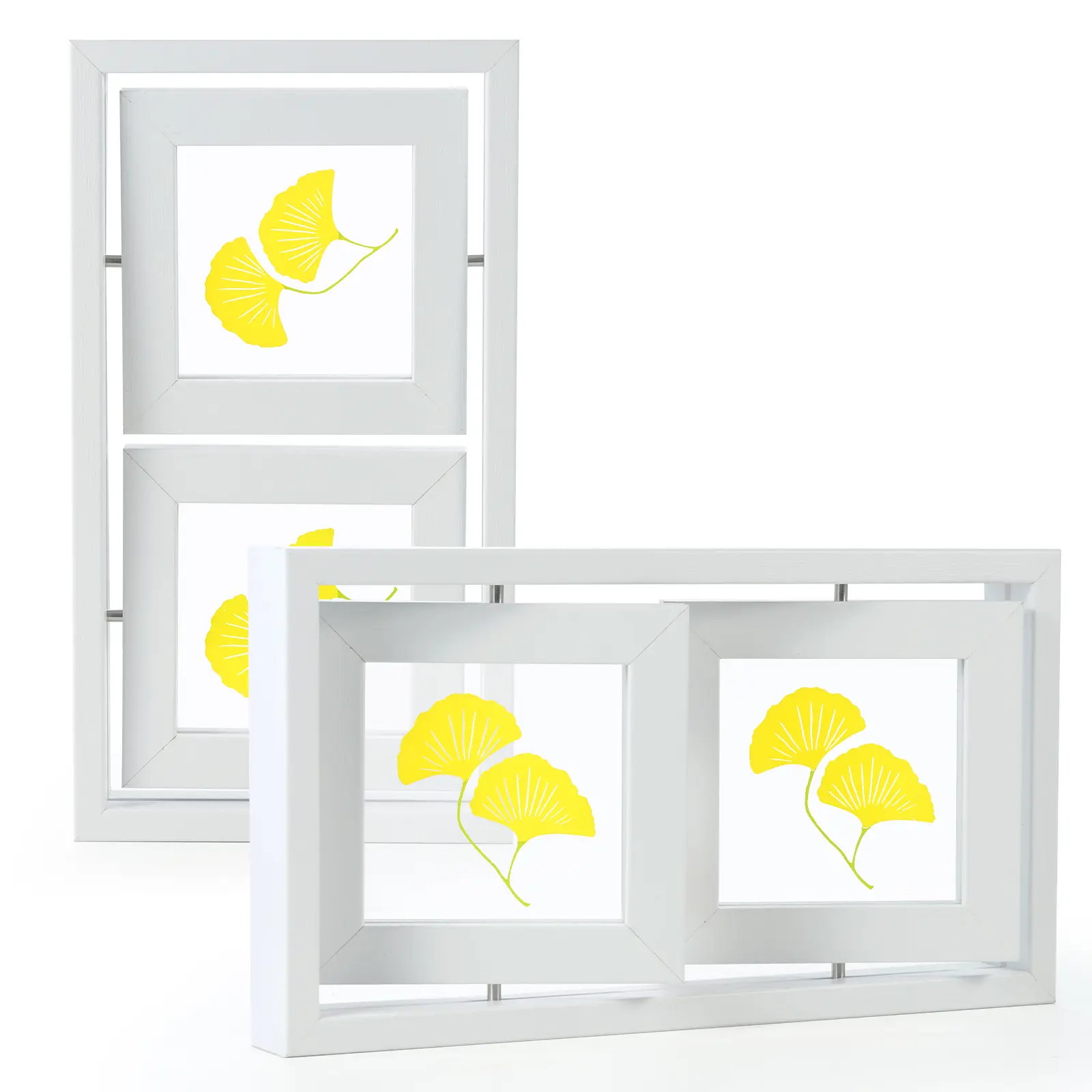 Double 4x4 Rotating Floating Picture Frames Natural Wood Crystal Glass ...