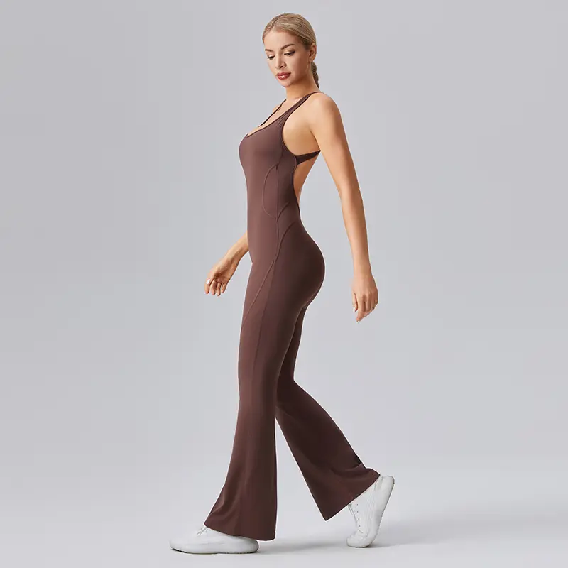 Women's Solid Color Flared Pants Sporty Overalls - Comfy, Breathable Athletic Activewear for Summer Yoga, Casual Workouts, Yoga Activewear