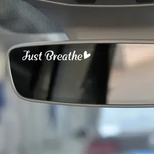 "Just Breathe" Women's Rearview Mirror Sticker - Self-Adhesive, Long-Lasting PVC Car Accessory with Positive Affirmation Design, Fantasy Theme, Left Side Mount, Car Decoration