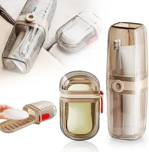 Toothbrush Travel Case & Travel Soap Holder Dish Tray Set of 2, Portable Clear Toothbrush Holders with Cover Leakproof Bar Soap Holder for Traveling School Camping Business Trip Bathroom