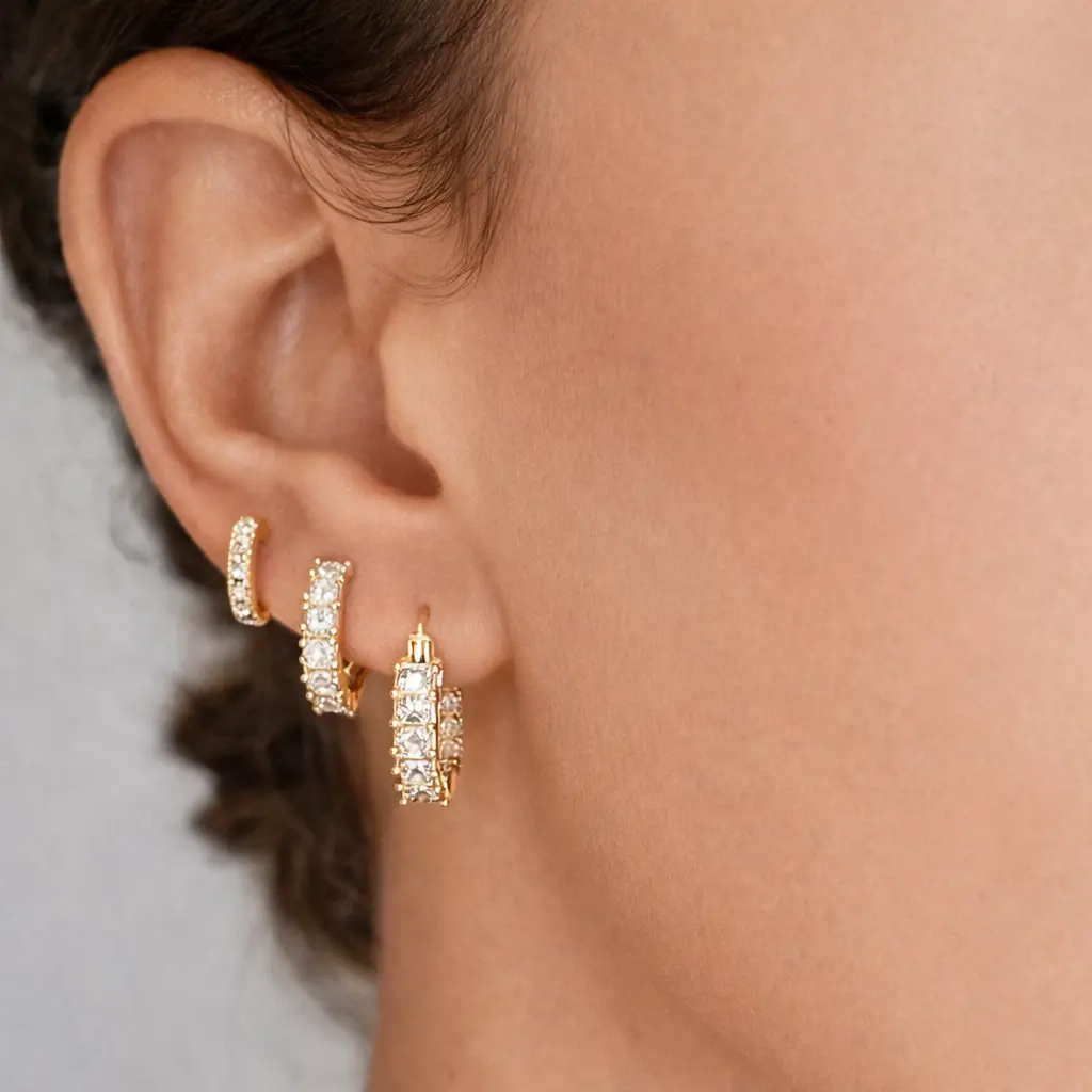 14K Gold Plated Hoop Earrings Set 6 Pairs Cubic Zirconia Sparkle Hypoallergenic for Cartilage & Snug Pierced Ears Comfortable Wear Versatile Fashion Jewelry Gift