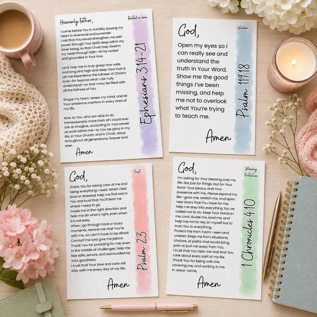 Praying Scripture Bible Tip-in Set - 4 Piece Set for Daily Devotion and Reflection Prayer Cards