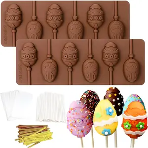 Mity Rain Easter Cake Pop Mold Kit – 2pcs Egg Silicone Molds, 100 Bags, 100 Sticks and 100 Gold Ties, DIY Egg Lollipop Molds for Chocolate, Candy, Cupcake Decorations Easter Celebrations