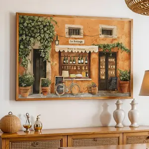 Italian Cafe Landscape Wall Art Vintage Poster Kitchen Decor Horizontal Vintage Tuscan Print Rustic Storefront Illustration Travel Poster, Unframed