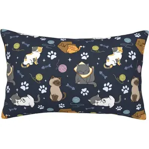 Cute Cat Pattern Pillow Cases Standard Size 20x30 Inches, Soft Breathable Pillow Cover with Hidden Zipper Closure, Decorative Pillow Protector for Kids Adults