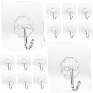 Heavy Duty Adhesive Hooks 33 lb(Max) 15KG,Waterproof and Oilproof Reusable Seamless Hooks Heavy Duty Wall Hook for Kitchen Bathroom Office 14 Pack