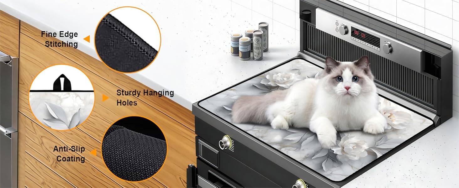 JOYFINITY Heat-Resistant Glass Stove Top Cover with Anti-Slip Rubber Coating – Electric Stove Protector, Scratch-Resistant, Expands Counter Space, Stylish Kitchen Decor (Peony, 28.4*20.5 in)