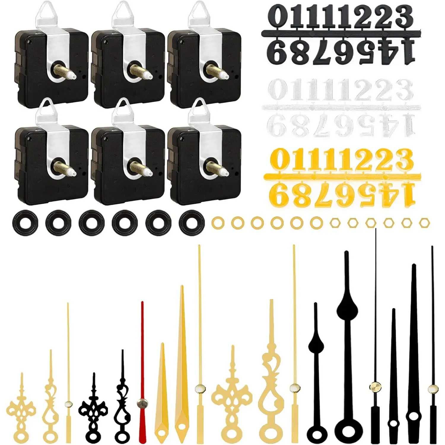 6 count High Torque Quartz Clock Movement Mechanism Replacement Clock Numerals Kit with 6 Different Pairs of Hands Clock for DIY Wall Clock Handicrafts Repair Clock  21.5mm