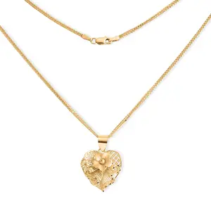Blossom Heart Pendant Necklace in 10K Yellow Gold 20 Inches 3 Grams Christmas Gifts