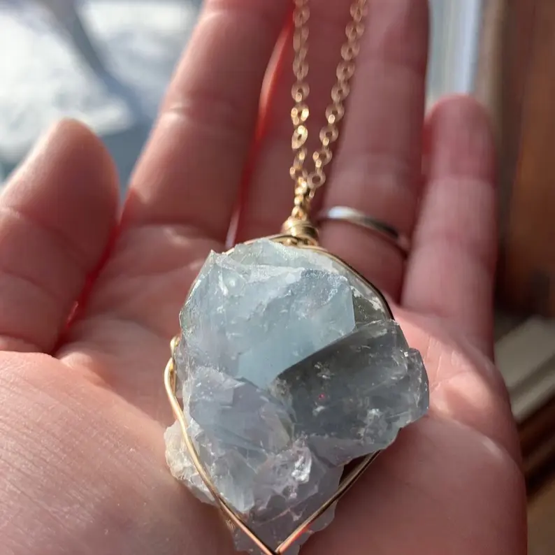 Celestite Crystal Geode Pendant, Large blue celestite necklace, Blue Celestine Pendant, celestite jewelry, Gift ideas, gift for her