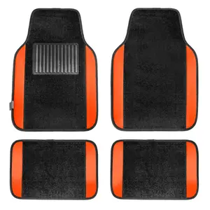 Non-Slip Car Floor Mats with Orange Trim - Full Set Auto Accessories, Car Interior Accessory for Vehicles
