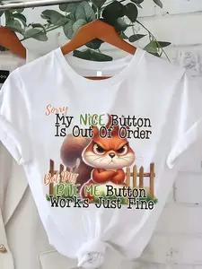 Plus Size - Plus Size - Funny Angry Squirrel Graphic Tee - Sorry, My NI Button Is Broken, But My BITE ME Button Works Fine - Casual Short-Sleeve T-Shirt, Perfect for Humor Enthusiasts, Making It a Great Gift for Friends And Family