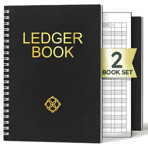 Book - 2 Pack Accounting  Books for Small Business, Finance Planner, Expense , Bookkeeping Record Book, Account , Spreadsheet Notebook - Black