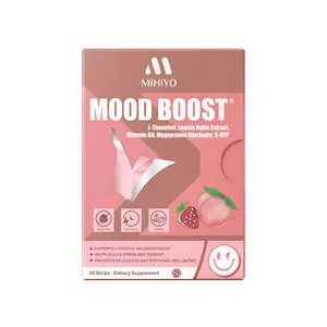 MIHIYO Mood Boost Strips | Your "Pocket Sunshine" for Stress Relief | 5-HTP + Lemon Balm + Magnesium | Dissolves in Seconds | Strawberry Peach Flavor (20 Ct)