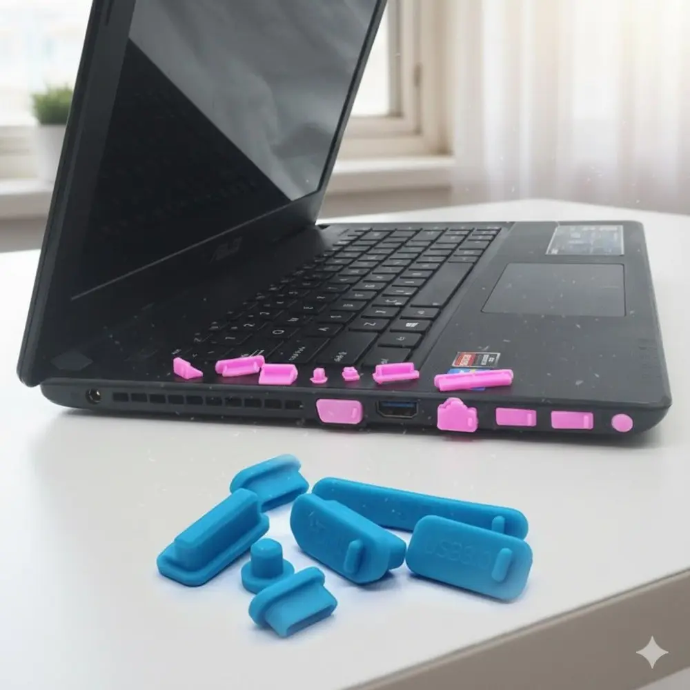 USB Port Plugs Dust Cover Kit, Reusable Device Connector Protectors with Portable Case, Anti-Dust Water Splash Protection for Laptop Phone Electronics, Dustproof Design
