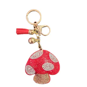 Mushroom Keychain Red with Rhinestone Accents and Tassel Charm for Fashion Accessories