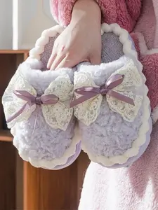 Women's Cute Bowknot Design Plush Slippers, Casual Soft Comfortable Home Slippers, Warm Slippers for Indoor & Outdoor Use for Fall & Winter, Footwear