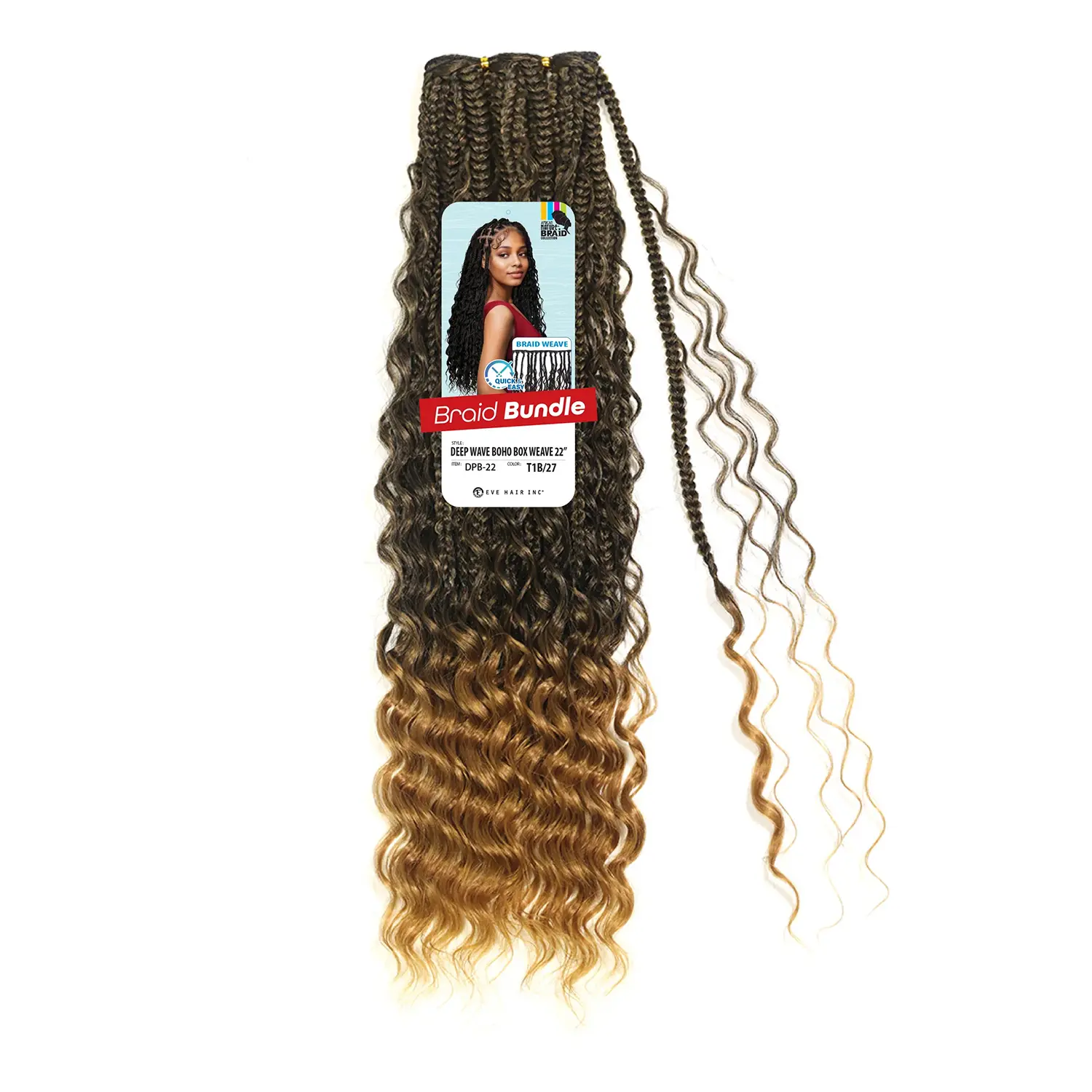 Eve Hair 22 in Synthetic Braiding Hair, Bohemian Box Braids with Deep Boho Waves, Quick & Easy Weave Bundle for Ponytail Extensions