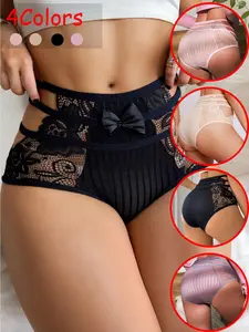 4PCS Contrast Lace Brief, Breathable Comfortable Knicker for Daily Wear, Women's Underwear for All Seasons, Sheer Lace Panty, Strings Lace Lingerie, Cheeky Underwear for Daily Wear