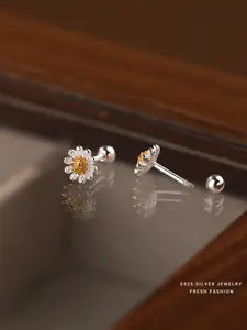 S925 Sterling Silver Cute Daisy Flower Design Earrings, Flower Stud Earrings, Fashionable Earrings for Women & Girls, Trendy All-match & Exquisite Jewelry for Birthday Gift