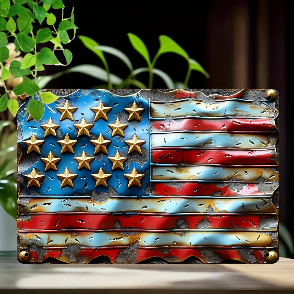 Vintage Iron Flag Sign, Vintage Plaque Decor, Rustic Design, American Flag Metal Sign, Decorative Wall Sign, Wall Decor for Home, Bar, Cafe and Restaurant, Wall Decoration for Independence Day
