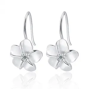 925 Sterling Silver Flower Hoop Earrings for Women Plumeria Flower Dangle Earrings Hypoallergenic Leverback Earrings